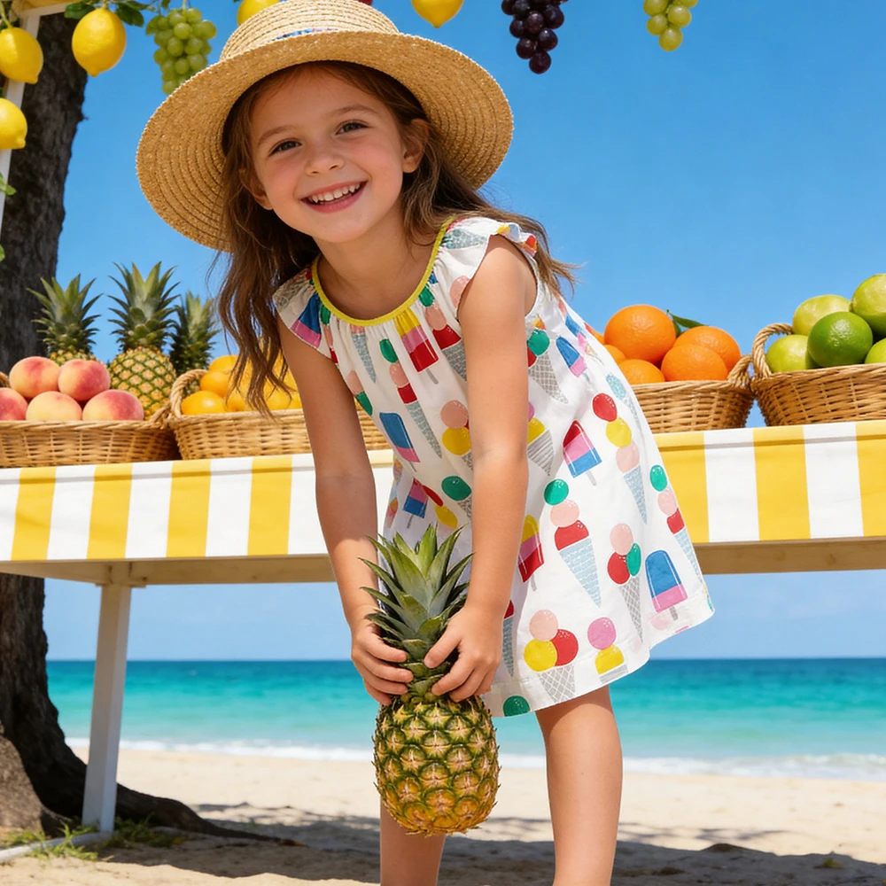 Vikita Mädchen Leibchen Schlinge Hosenträger ärmelloses Sommerkleid Kinder Eis druck Flare Ärmel Kleider Kinder kleidung