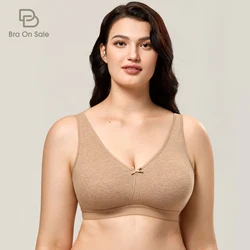 Women's Wireless Cotton Bra Plus Size Sleep Unlined Comfort Support Wide Straps Band B-DD E F 34-42 44 46 48