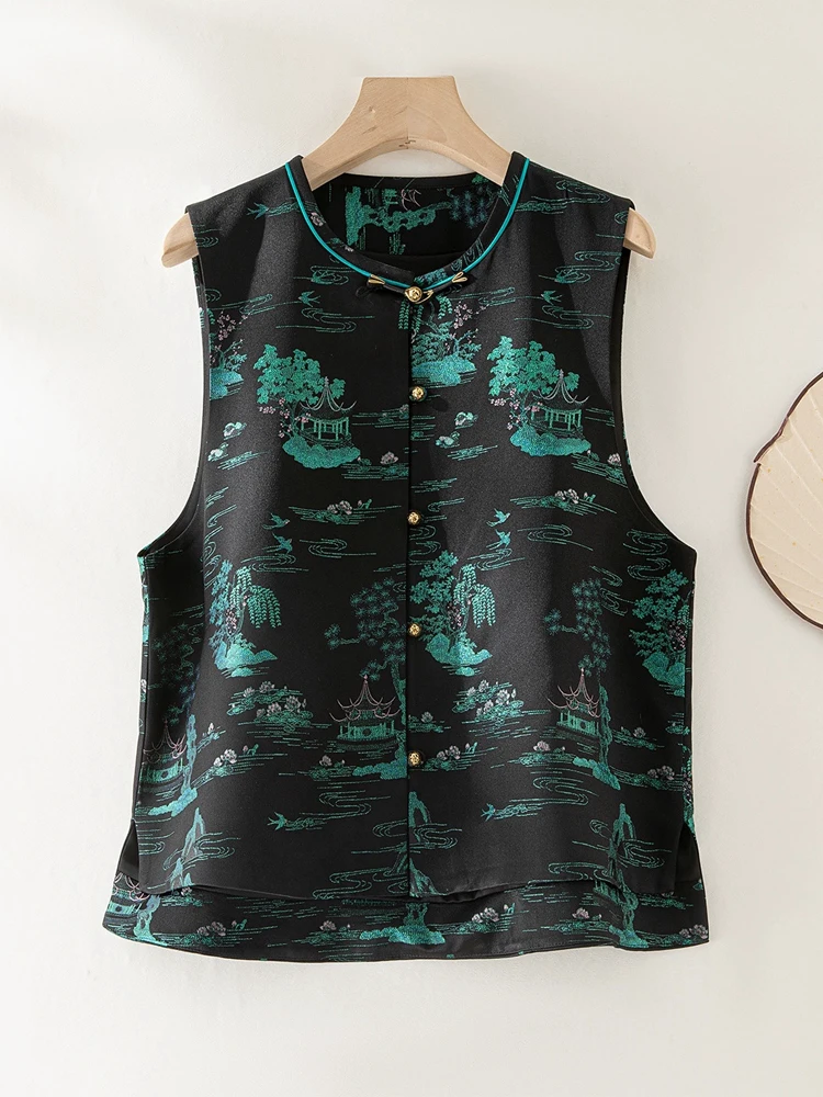 

Winsleter-100% Элегантный жилет из парчи из настоящего шелка Song, пуговицы с круглым вырезом, женский новый жилет в китайском стиле, зима 2025 C5D101CC