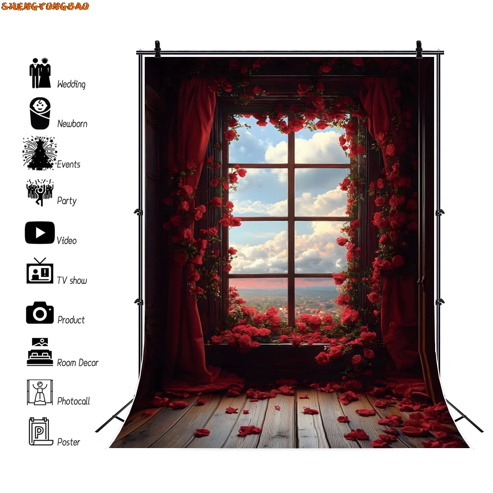 Valentijnsdag Fotografie Achtergrond Rode Roos Bloemen Liefde Hart Interieur Kamer Verjaardag Bruiloft Photocall Achtergrond Fotostudio