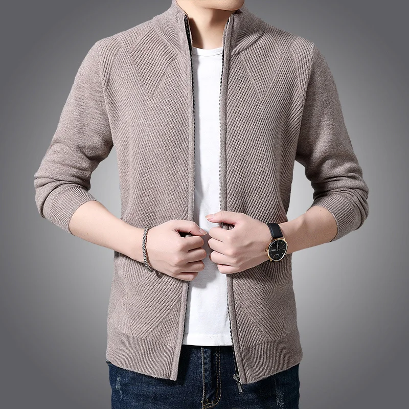 

coat Men's cardigan 200% knitted pure wool winter young and middle-aged zipper stand collar thickened sweater