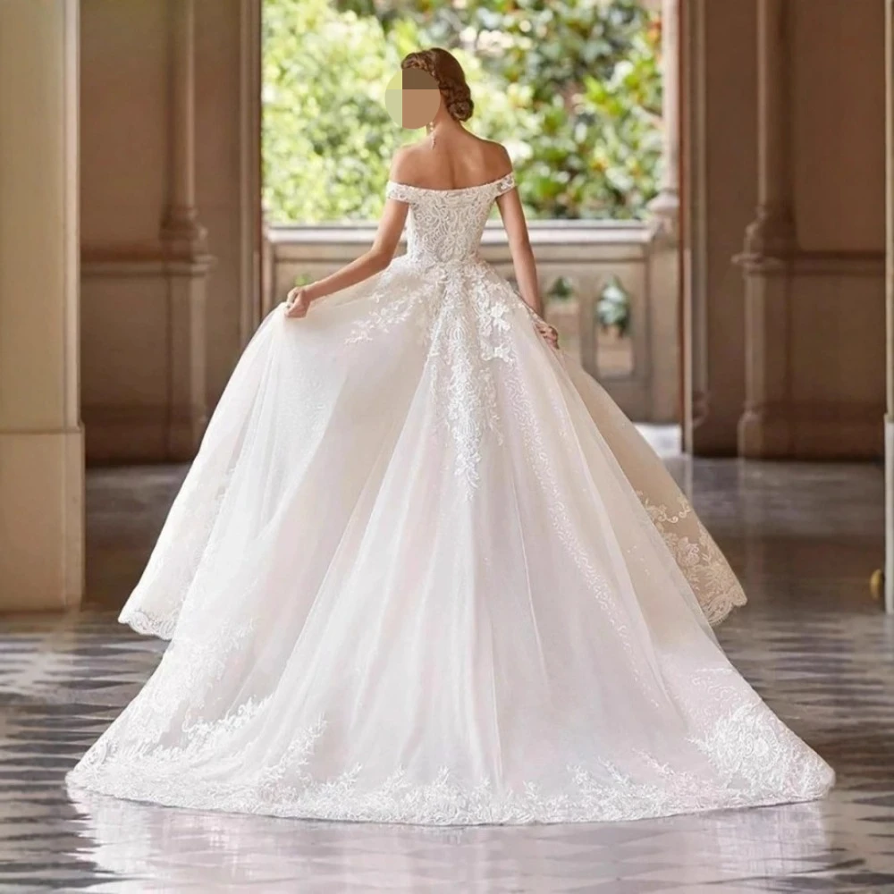2 In 1 Mermaid Off the Shoulder Wedding Dress Lace Fitted Bridal Gown with Detachable Court Train Ivory Vestido De Novia Wedding