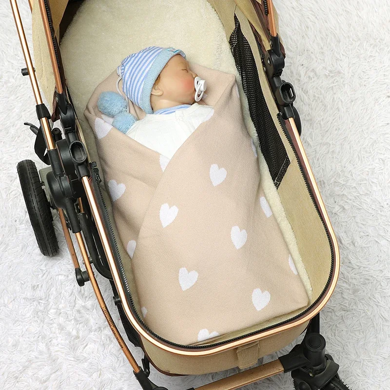 Baby Babydekens Katoenen Gebreide Kinderwagen Swaddle Zachte Slaaphoezen Plaid Schattig Liefdevol Pasgeboren Meisje Wieg Bed Quilt 90*70Cm