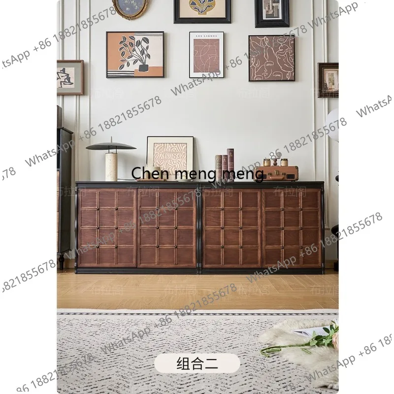French antique TV cabinet retro solid wood living room small floor display module combination chess cabinet