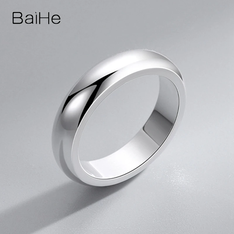 BAIHE Solid 14K White/Yellow/Rose Gold Smooth Ring for Women Men Simple Casual Trendy Engagement Fine Jewelry Making Anillo liso