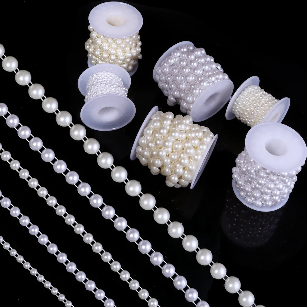 5Yards White Beige ABS Imitation Pearl Bead Chain Line Cord Thread Trim for DIY Wedding Decor Jewelry Findings Craft Accessories