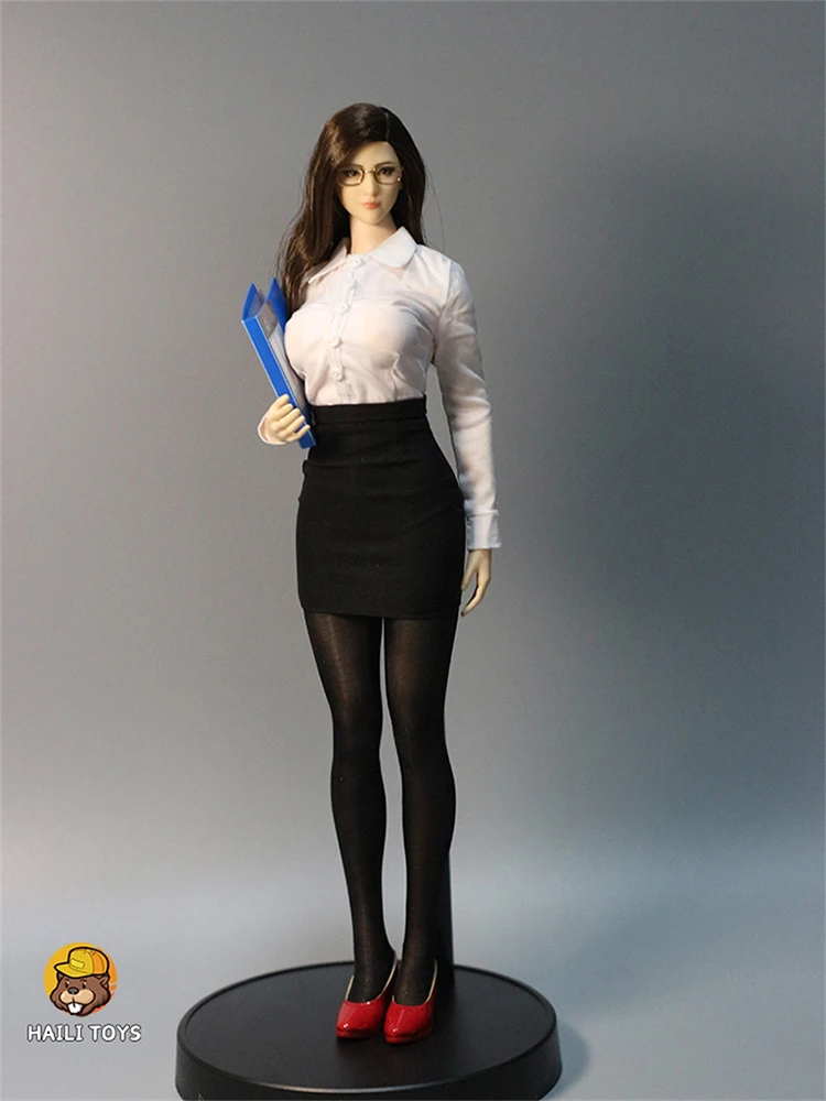 HAILI TOYS HF005 1/6 Female Soldier Clothes Office Uniform Tie Shirt Skirt Stockings High Heel Fit 12'' Action Figure Body Dolls