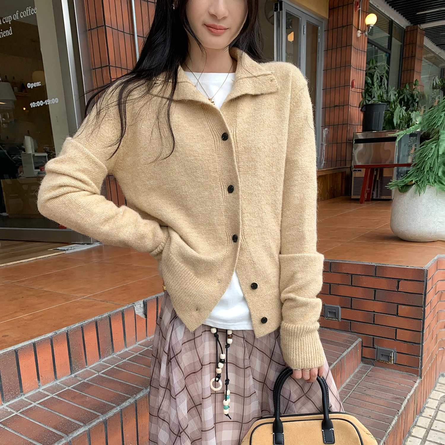 

Y2K Knitted Cardigan Women Lazy Relaxed Half Height Round Neck Sweater Jacket Autumn Winter