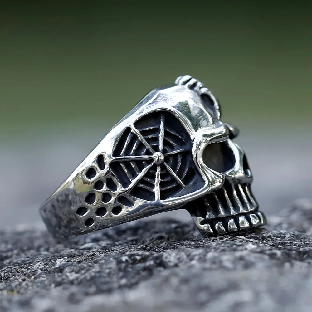 NEW Men's 316L stainless steel rings Punk Calvarium Skull ring with red ziron Biker punk Jewelry Gifts free shipping