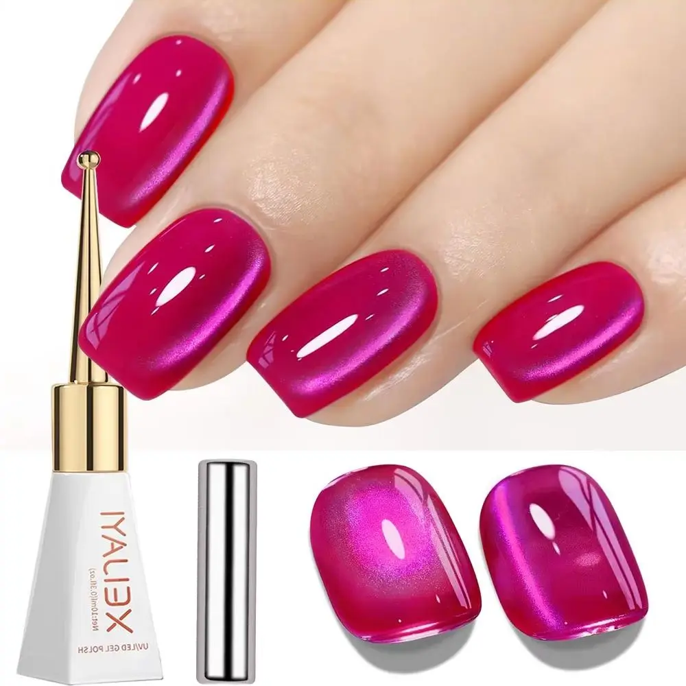 Esmalte de uñas en gel efecto ojo de gato rosa intenso de 10 ml, esmalte de uñas magnético 3D con efecto cristal, rojo fruta del dragón, manicura francesa removible con imán D #