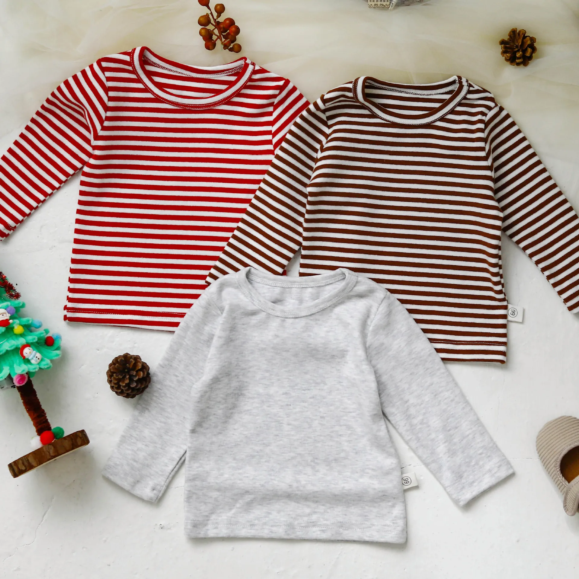 2024 Ins Winter Christmas Baby Boys 4PCS Clothes Set Cotton Striped Pajamas+Velvet Loose Sleeveless Romper+Solid Hat Suit