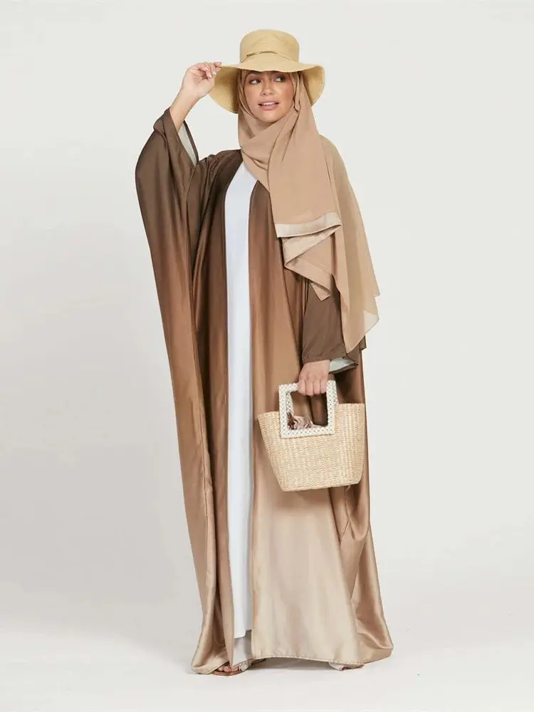 Maxi Batwing cetim Open Abaya para mulheres, Ramadan Abayas, Dubai Abayas, vestido kaftan, Roupa islâmica, Ramadan, Luxo, Eid, 2022