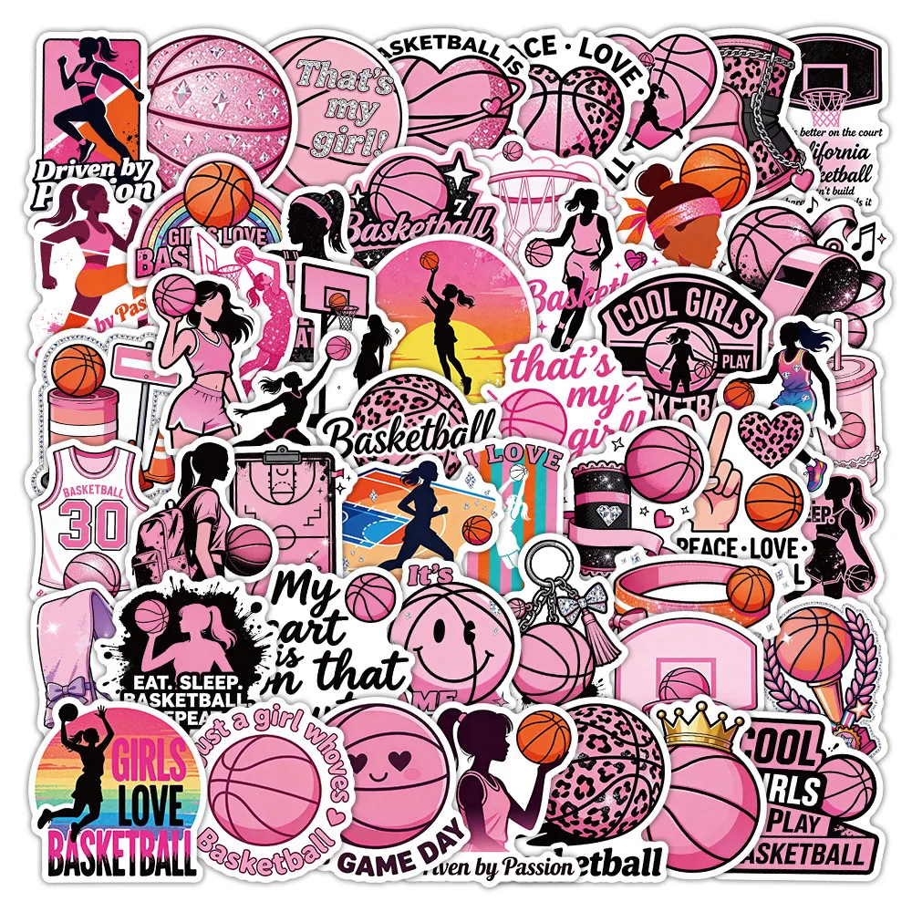 10/53PCS Pink Basketball Stickers Cartoon Girls Sports Graffiti Decoration Notebook Mobile Guitar Suitcase Refrigerator Decals view 5