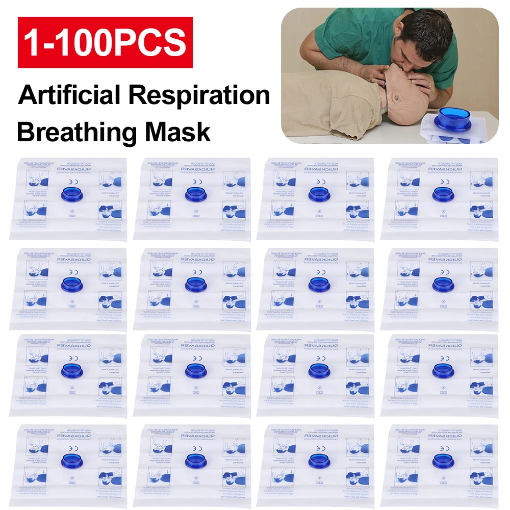 1-100Pcs Disposable First Aid Breathing Respirator Mouth to Mouth CPR Face Shield Artificial Respiration Breathing Mask