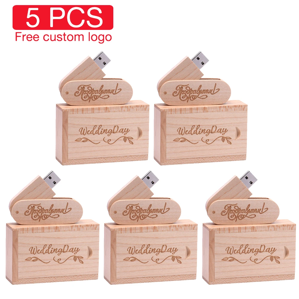 

JASTER Free Custom Logo rotatable Wooden USB Flash Drive Pendrive 8GB 16G 32GB 64GB U Disk Photography Wedding Gift 5PCS/Lot