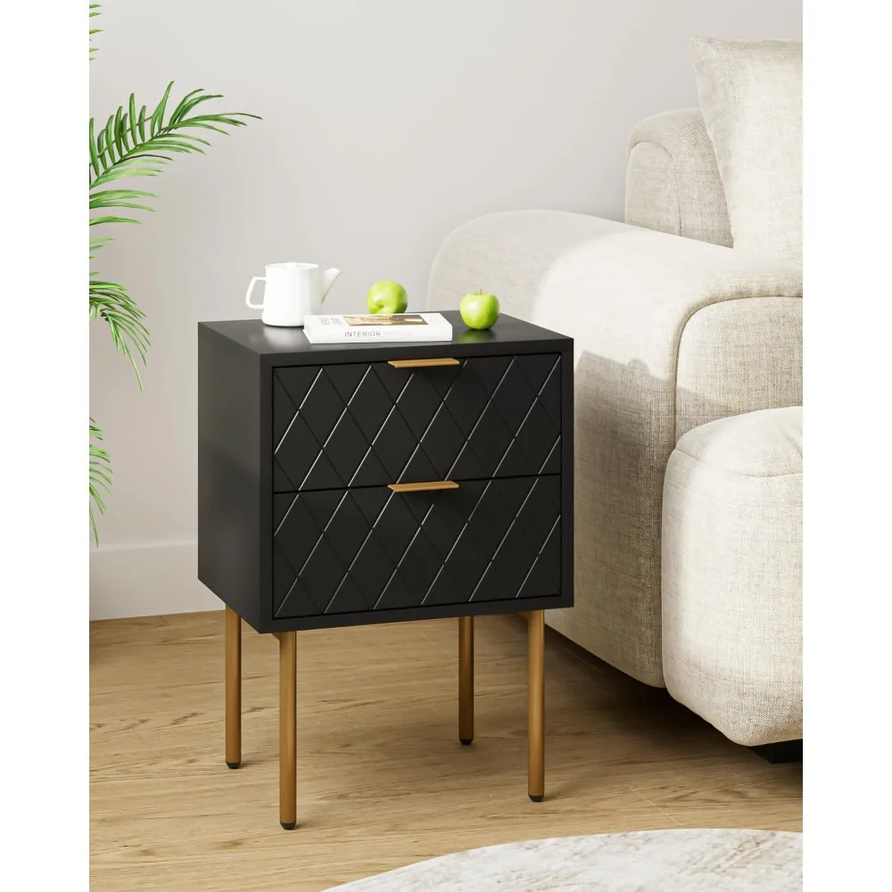 

2 Drawer Dresser for Bedroom, Small Side Table with 2 Drawers, Bedside Furniture, Night Stand, End Table with Gold Frame