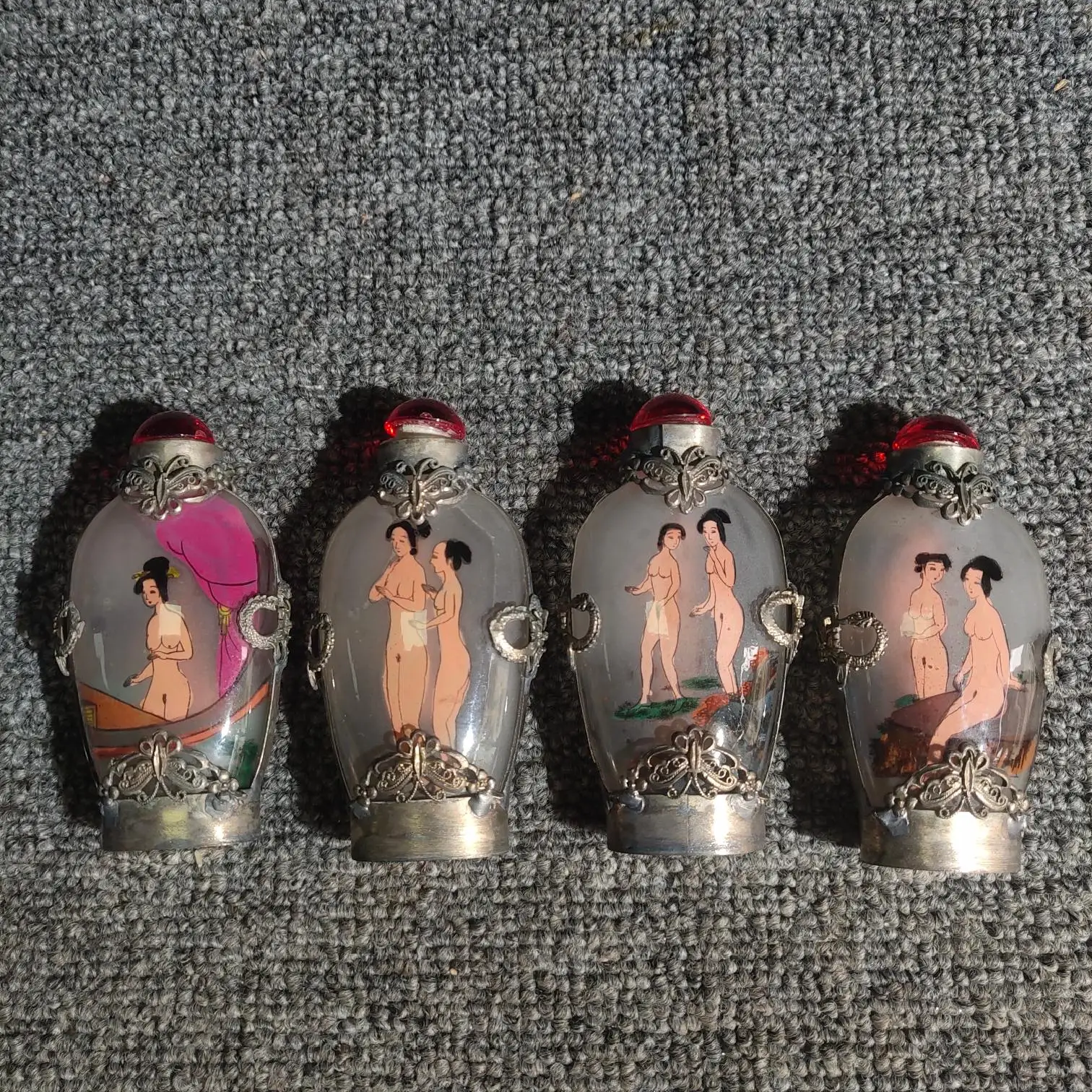 

Chinese collection Zhi silver figures hand-painted small bottles decorated small ornaments