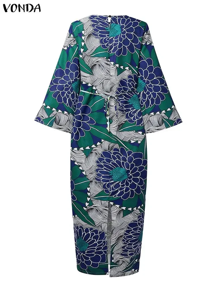VONDA Women Bohemian Maxi Dresses Fashion Vintage Floral Print Long Vestidos 2025 Autumn Casual Holiday Party Robe Plus Size 5XL