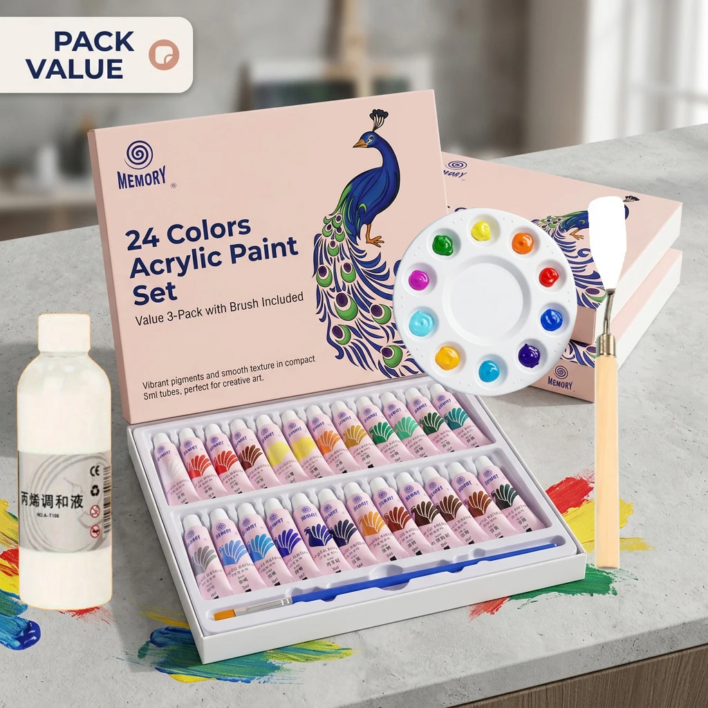 12/24 Colors 5ml Each Acrylic Painting Pigments Set with Scraper Mixing Palette And 100ml Blending Liquid for Artists