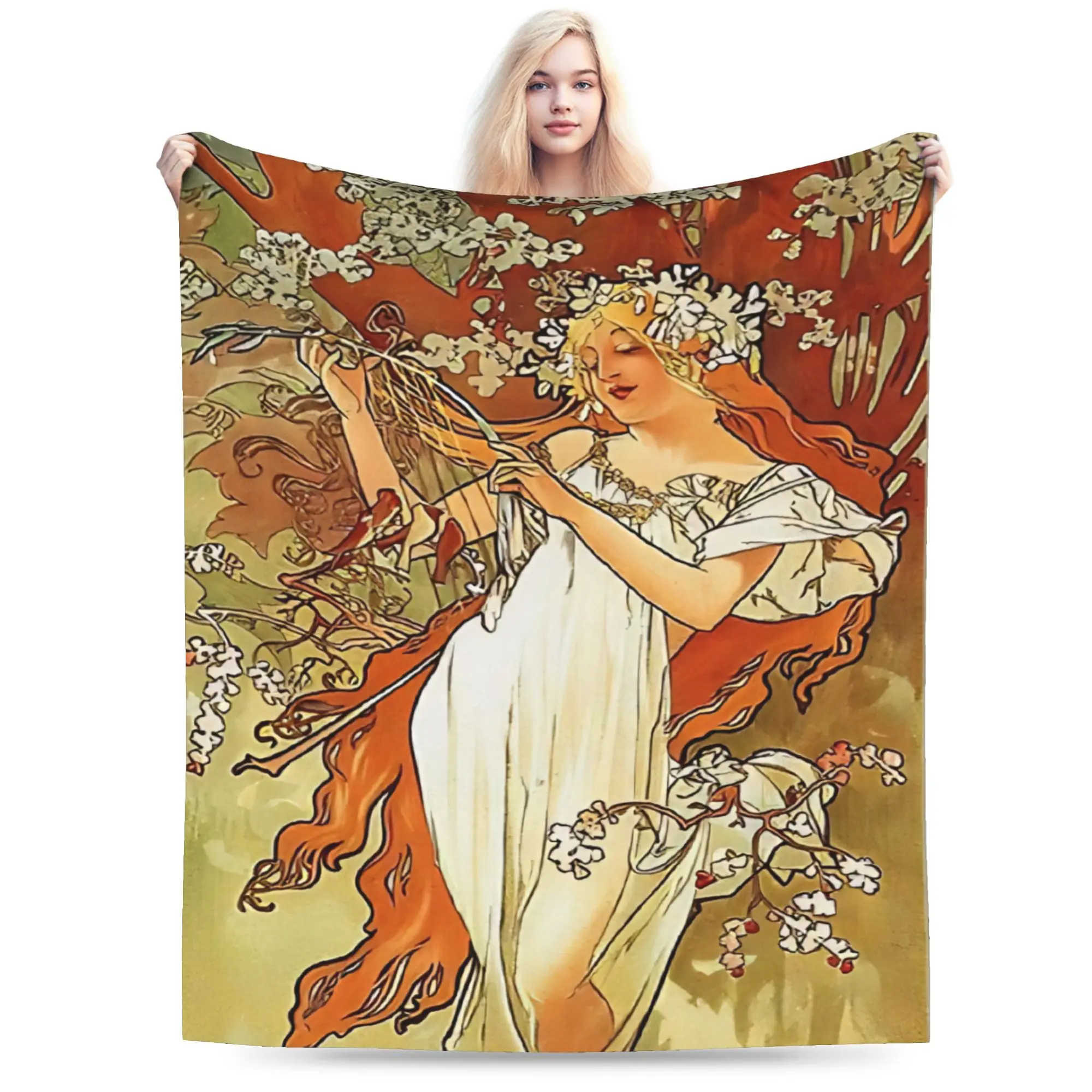 Language of Flowers Alphonse Mucha  Flannel Blanket Winter  Super Warm Throw Blanket Home Decor Pattern Bedspread Sofa Bed Cover