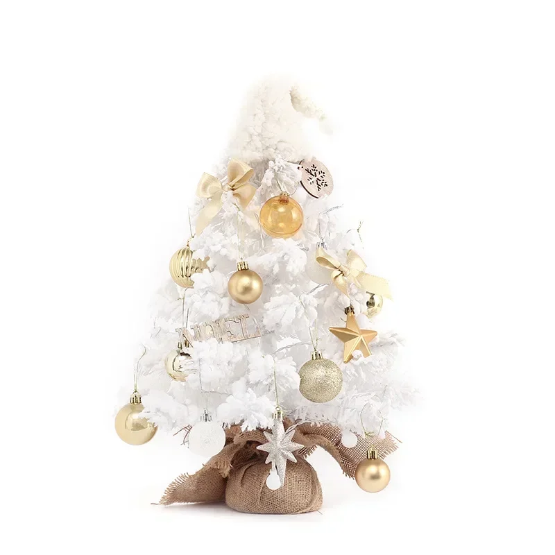 50cm Flocking Mini Christmas Tree with Lights Desktop Artificial Christmas Tree Set Home Office Window Christmas Decoration 2024