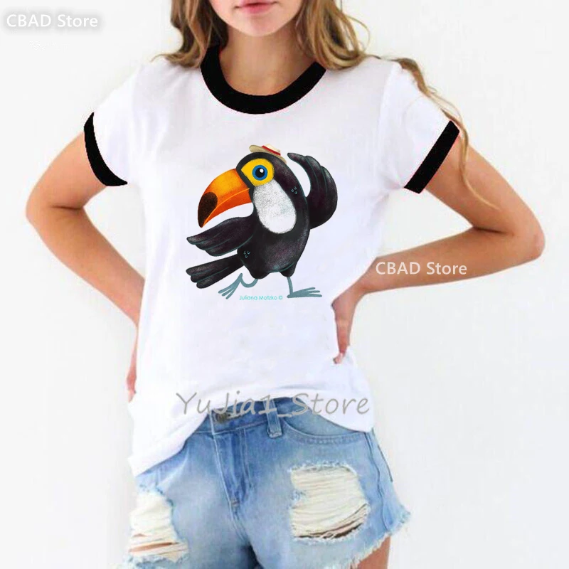 

Rainbow Toucan In Leaning Tower Of Pisa Print Tshirt Women'S Clothing Funny White Cockatiel Bird Lovers T Shirt Femme Wholesale