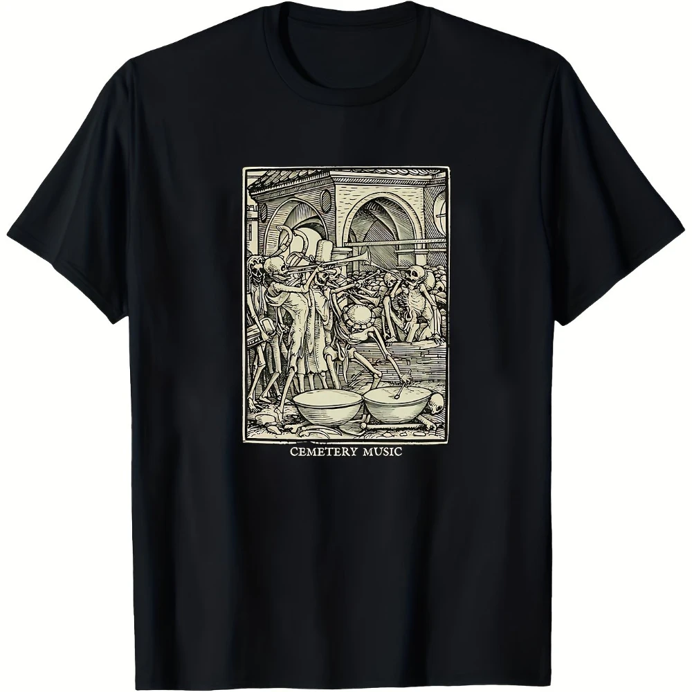 Gothic-T-Shirt mit einem Design „Cemetery Music Dance of Death“, ein schwarzes, verziertes Herren-T-Shirt für den Sommer
