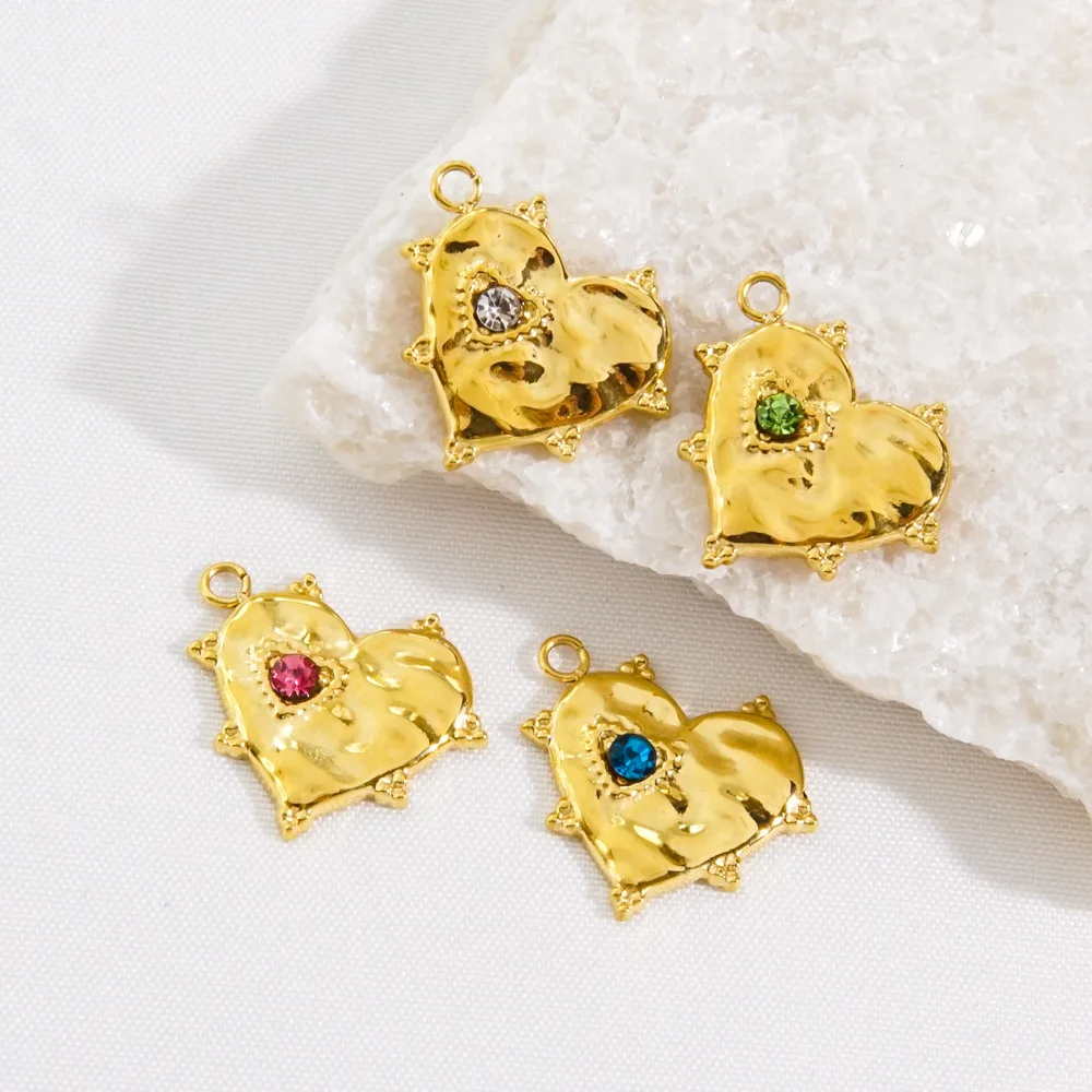 3Pcs Stainless Steel Irregular Heart Colorful Zircon Pendant Fine Polishing Charms for DIY Jewelry Necklace Accessories - view 2