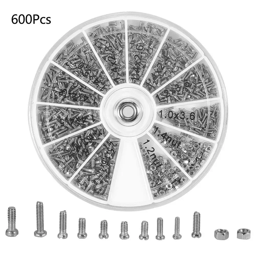 1000 Pcs 12 Kinds of Small Stainless Steel Screws Electronics Nuts Assortment for Home Tool Kit For Watch Glasses Assorted Set