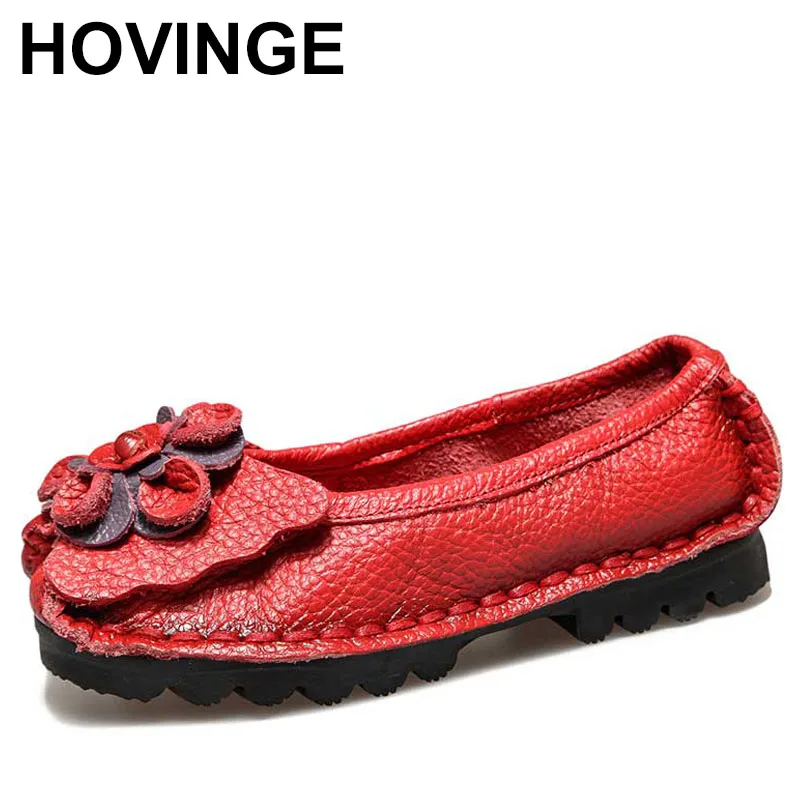 

Vintage Handmade Folk Style Women Casual Shallow Shoes Genuine Leather Lady Soft Bottom Flats for Mother Fashion Loafers Summer