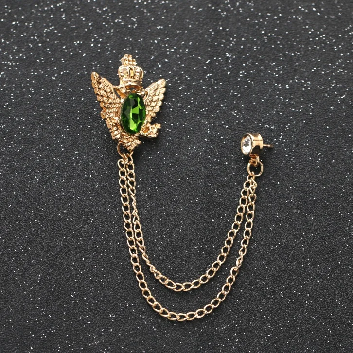 Suit Brooch Eagle Rhinestone Collar Pin Tassel Chain Suit Collar Pin