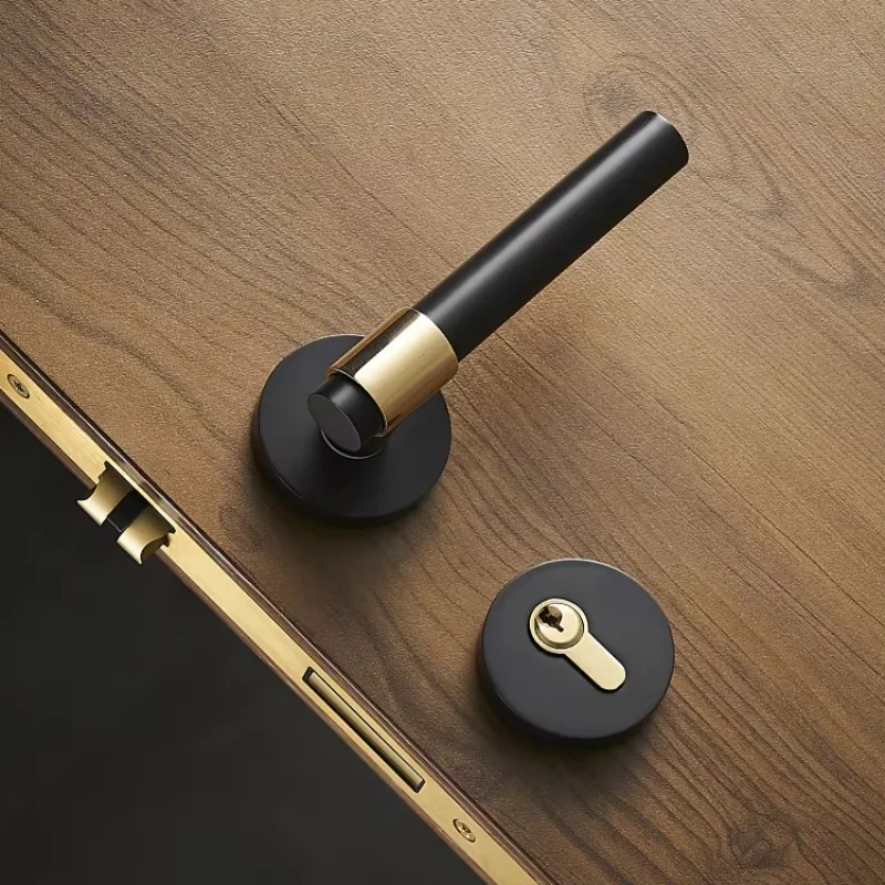 Простой дизайн, черный и золотой цвет, латунная дверная ручка с цилиндрической розой, дверная ручка