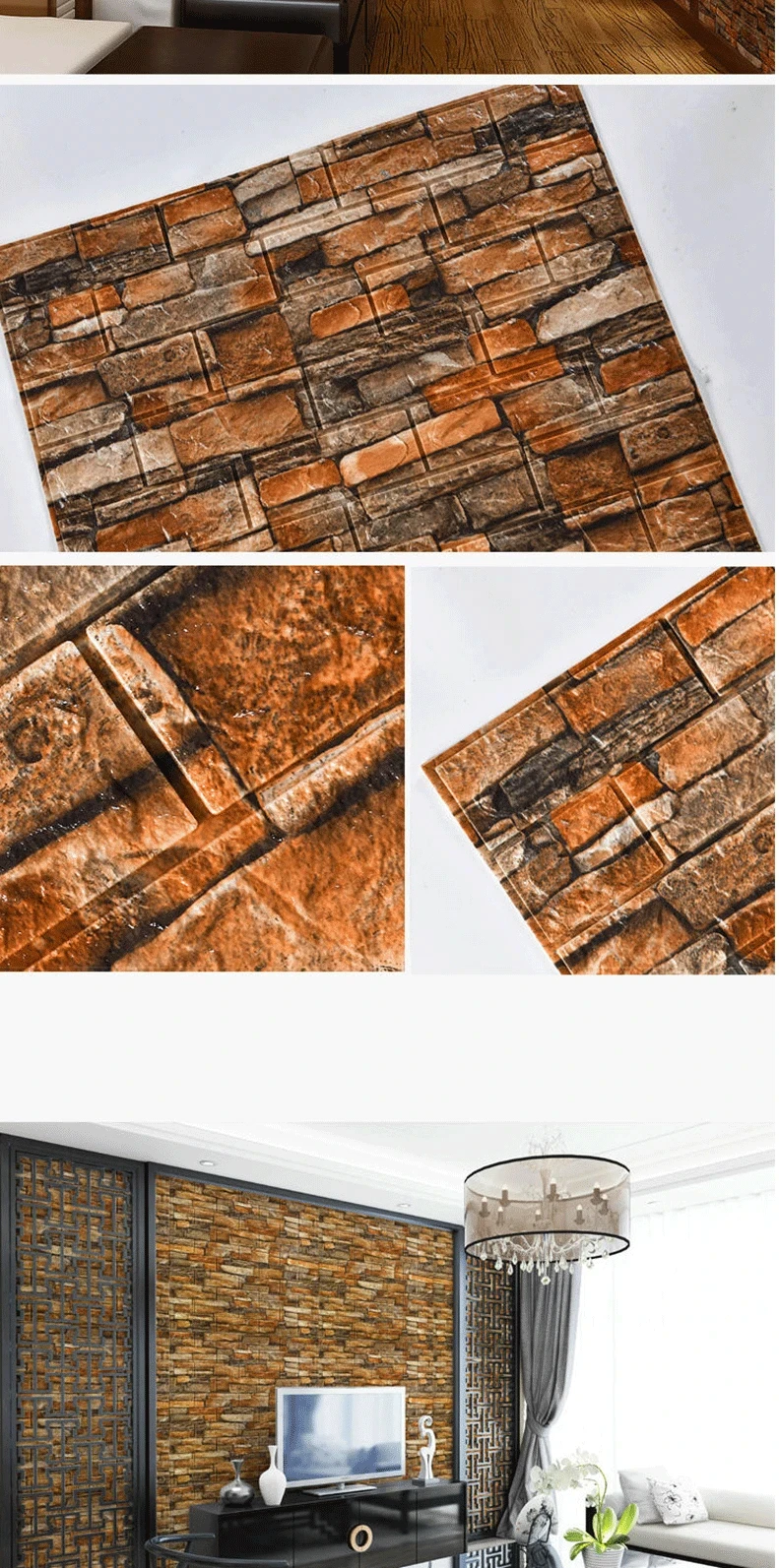 3D Schaum Ziegel Wand Panels Aufkleber Selbstklebende Wasserdichte Wohnzimmer Tapete Wand Aufkleber Home Decor Wandverkleidung TV Hintergrund – Detail 9