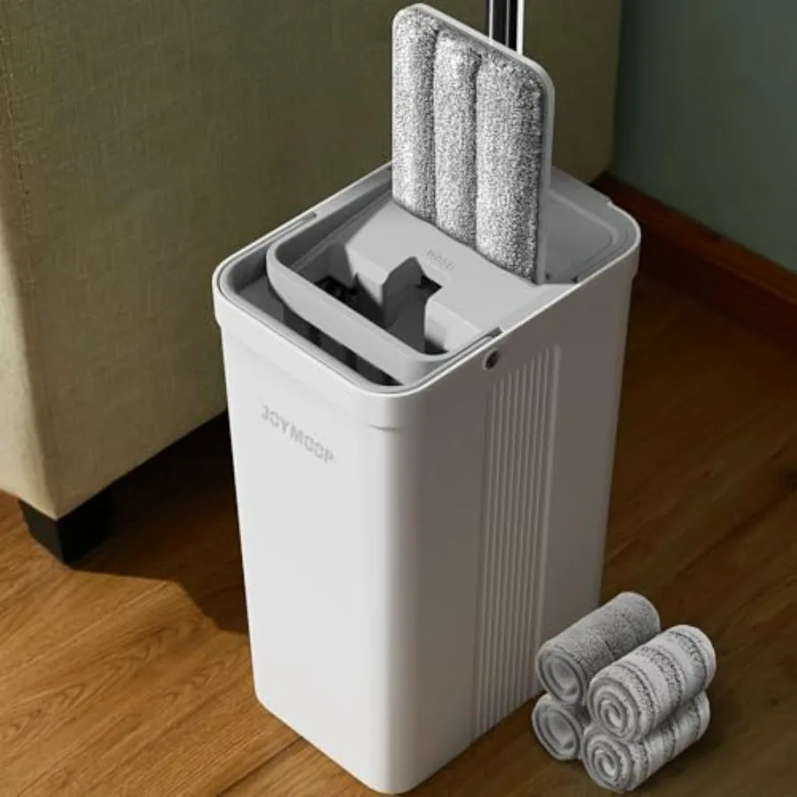 

Flat Mop System, Microfiber Mop and Bucket Set, White, Commercial and Household Use, Hardwood Floor and Wall Cleaning Mop with