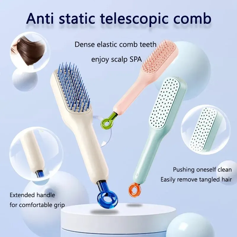 Retractable Massage Comb Rotatable Automatic Cleaning Portable Durable Light Luxury Scalp Cleaning Anti-Static Hair Comb