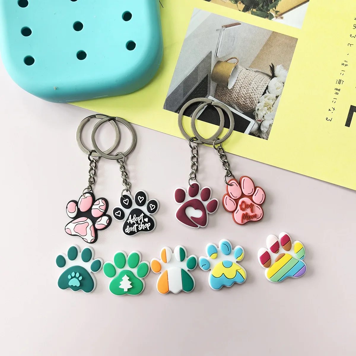 1-21Pcs Lovely Dog Paw PVC Keychain Backpack Pendant Charms Pet Dogs Footprint Woman Car Key Ring Jewelry Gifts