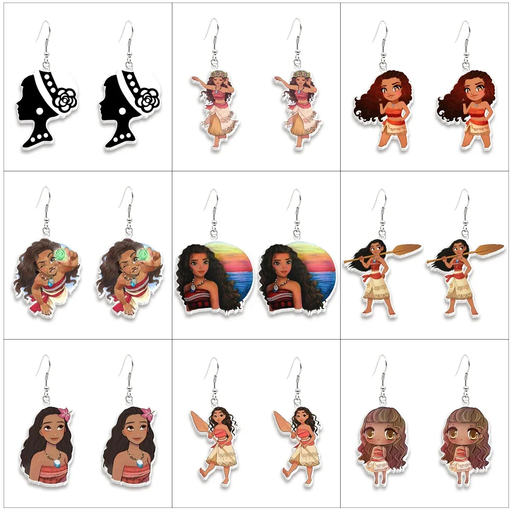 Princess Moana Cartoon Disney Figure Character Women Stud Earrings Girl Acrylic Earring Jewelry for Women Gift