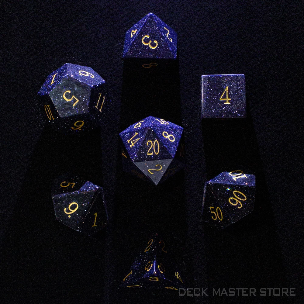 Blue Sand Stone Dice Polyhedral Gemstone Various Shapes Digital D20 DnD Dice for D&D TRPG Tabletop Games Board Games Dice