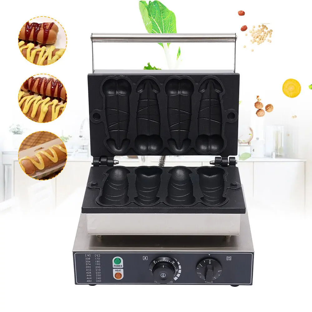 

110V Commercial Electric 4 Pieces Hot Dog Baker Pene Hot Dog Waffle Maker Iron Machine