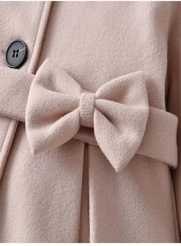 New Children Spring Autumn Mid-length WindbreakerBaby Girls Faux Woolen Jacket Coat Kids Winter Outerwear Clothes  for 2-6Y Wear