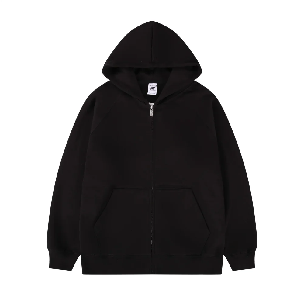 450g Mens 100% Heavy Cotton Y2k Zipper Hoodies for Winter Plus Size Terry Hooded Pullovers Solid Beige Loose Fit Casual Jacket