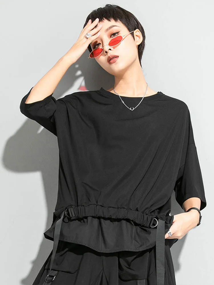 Max LuLu 2022 Summer Fashion Tee Womens Black Short Sleeve T-shirt Ladies Casual Patchwork O-Neck Tops Girl Solid Color Clothes