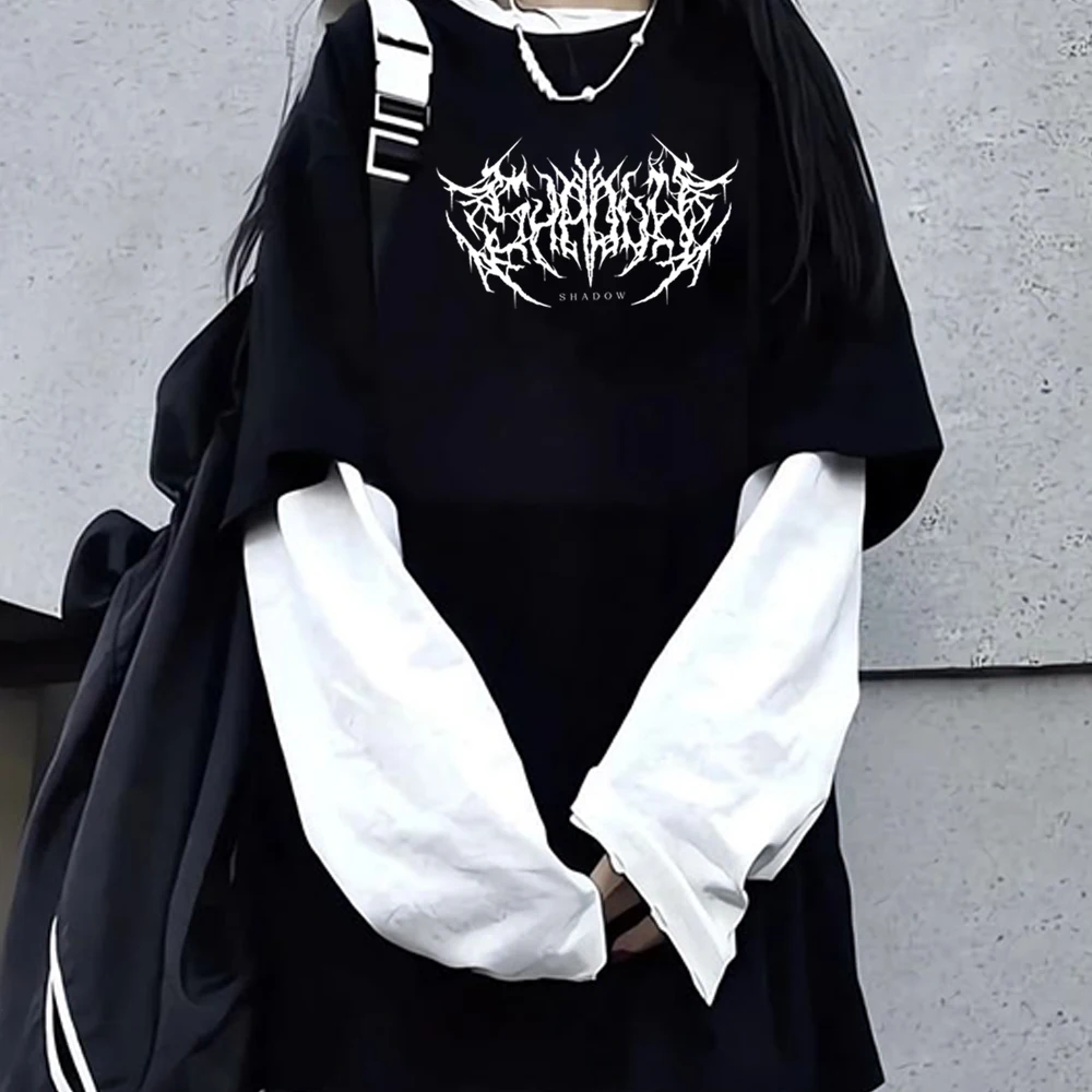 Mode Punk Dunklen Stil Gedruckt Rundhals T-shirt Y2K Sport Harajuku Dünne frauen Top Lange Ärmel T Shirt Outdoor lose Shirt – Detail 6