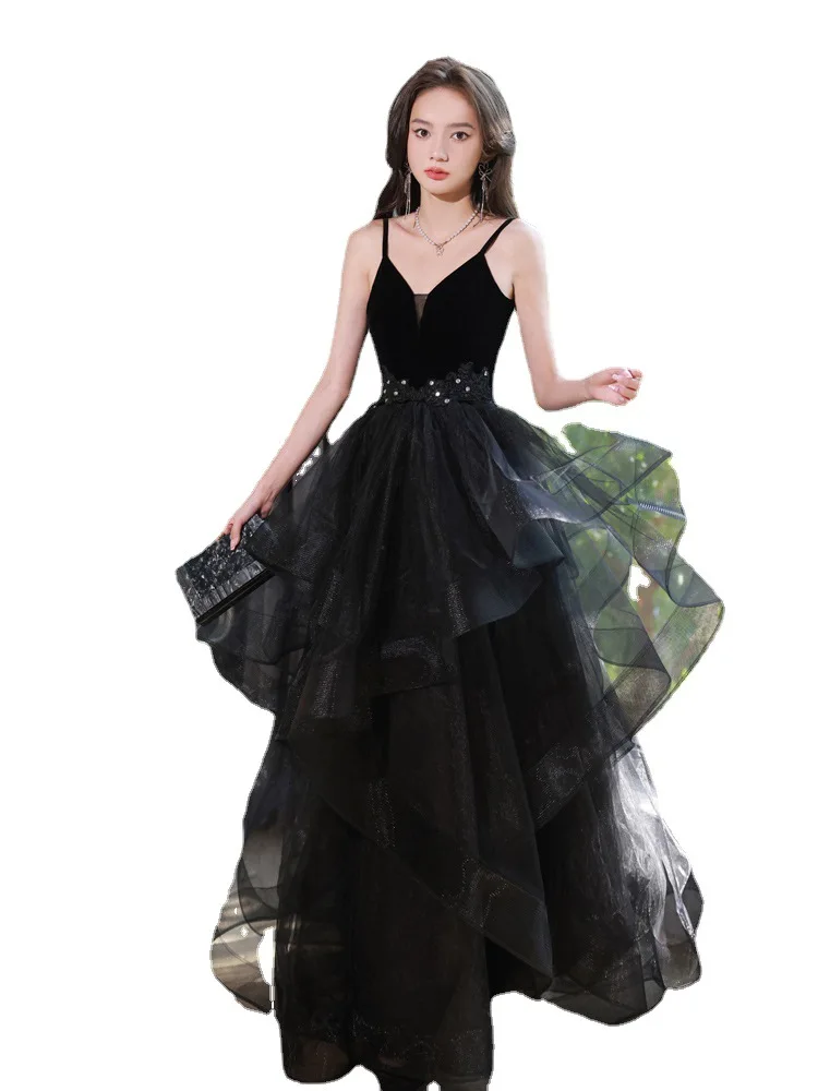 LIYYLHQ Black Women Evening Dress Layered Tulle A Line Prom Party Gown Formal Occassion Dresses Robe de soiree Customized