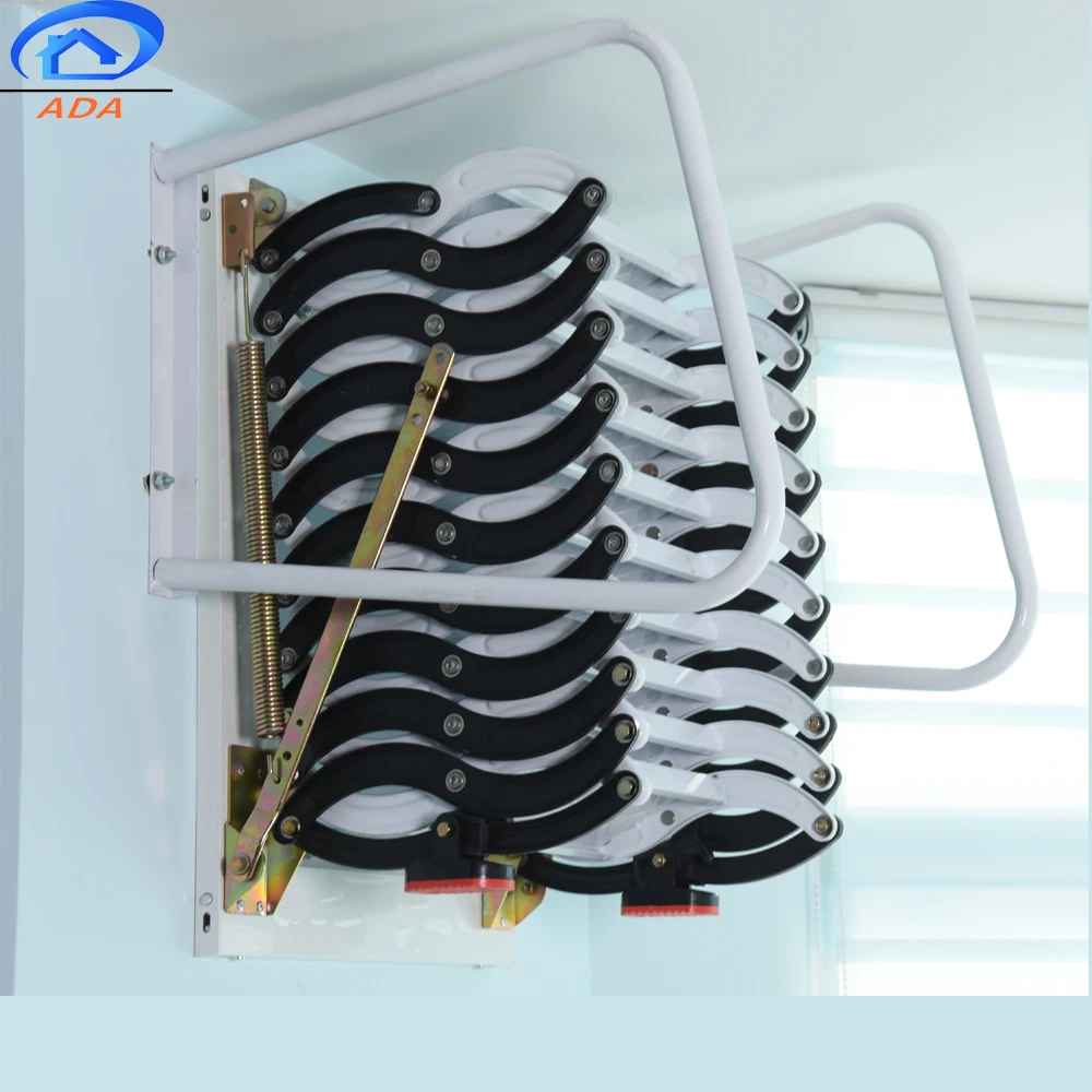 Carbon Steel Black Widened Wall Mounted Retractable Attic Automatic Ladder