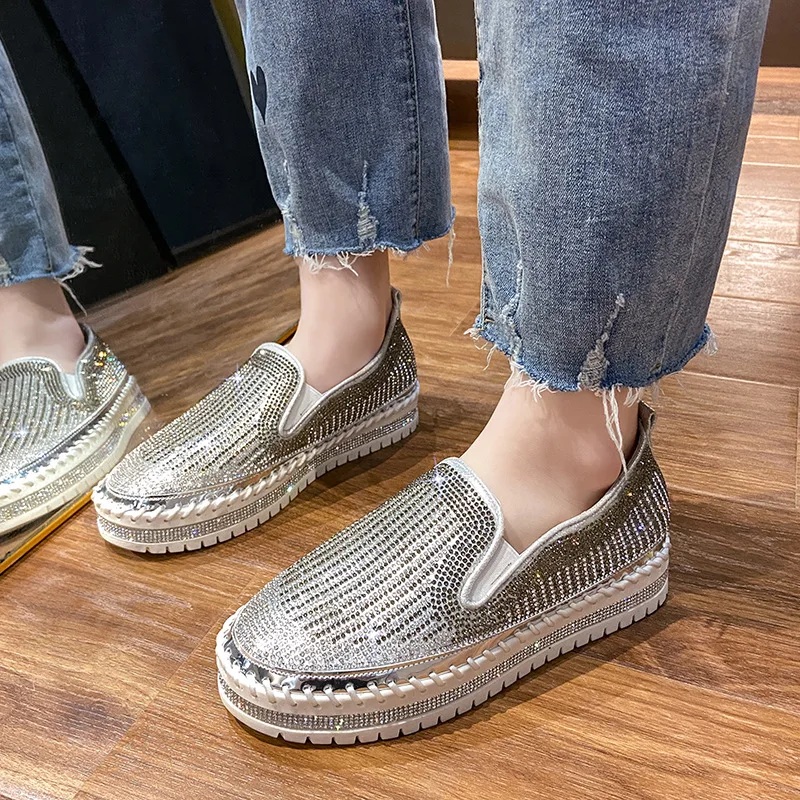 Bling Women Flat Loafers Woman Shinning Crystal Rhinestone Fisherman Shoes Female Autumn Platform Casual Shoe Slip on Mocassins