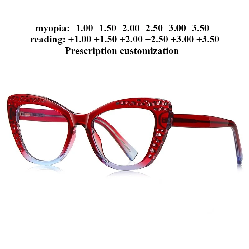 

52-19 полые очки в оправе, женские очки «кошачий глаз», постепенная смена, очки для чтения с защитой от синего света, очки для чтения на заказ, близорукость по рецепту