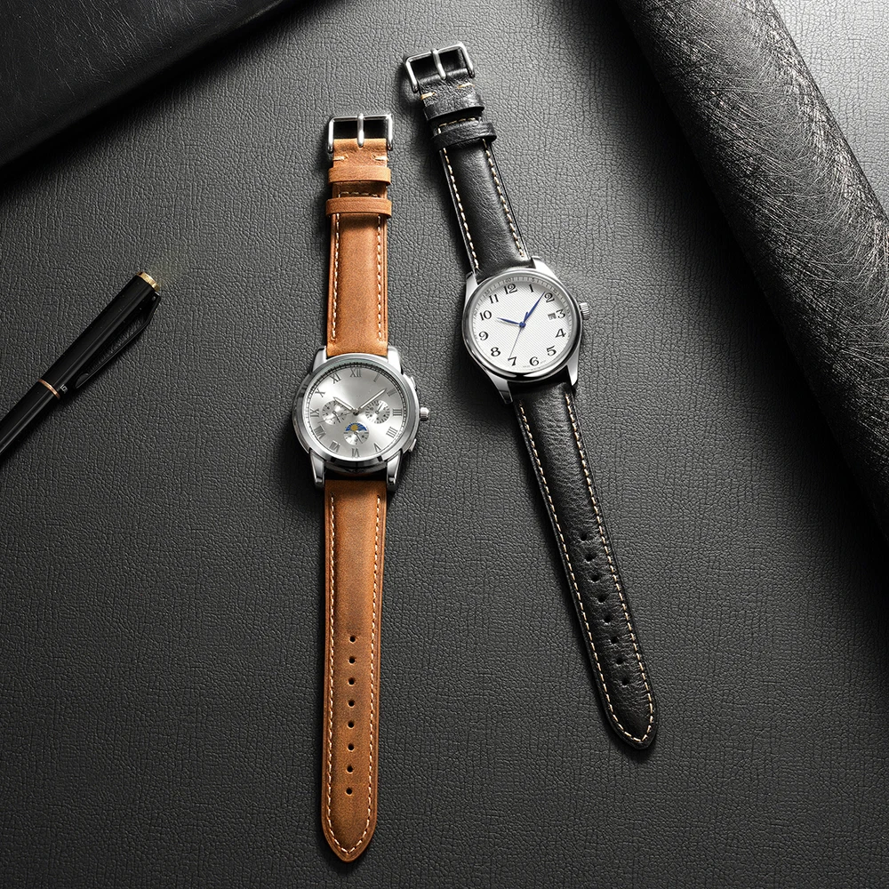 Vintage Leather Watch Strap 18mm 20mm 22mm Cowhide Watch Band Casual Men Bracelet Wristband Soft