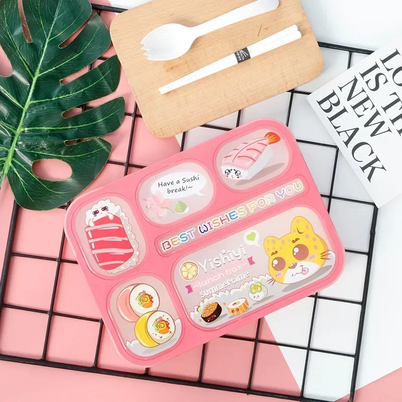 1000ml Kawaii Bento Box Kids Lunchbox Plastic Cute 5/6 Grid Student Snack Box Lancheira Infantil Fiambreras Para Comida