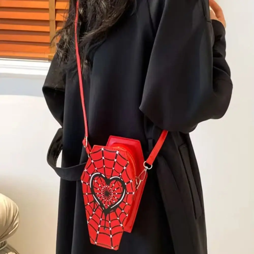 Women Fashion Shoulder Bag Large Capacity Coffin Shaped Casual Satchel Bag Adjustable Strap Spider Web Halloween Gift view 2